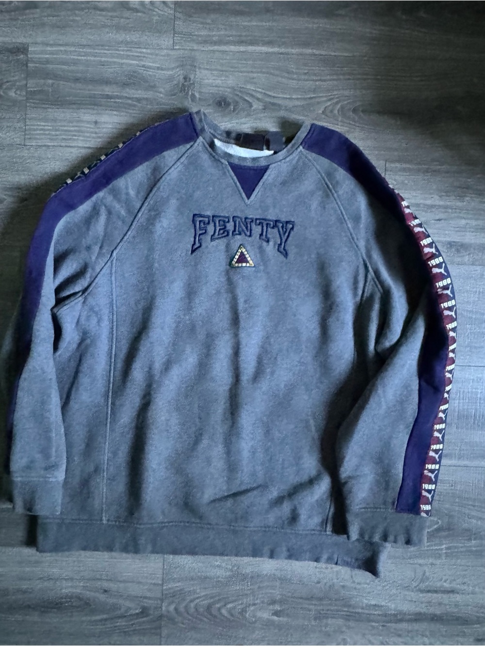 Fenty x Puma Men's Gray Sweatshirt with Purple Shoulder Stripes
